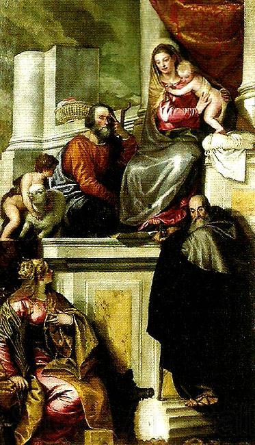 Paolo  Veronese holy family with john the baptist, ss. anthony abbot and catherine Norge oil painting art